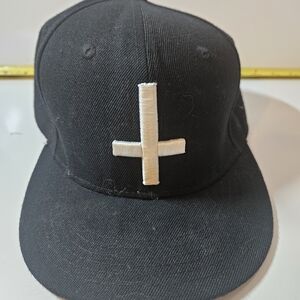 Black Cap with White Cross Embroidery
